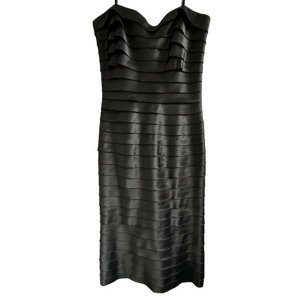 BCBGMaxAzria Dresses & Skirts - BCBGMAXAZRIA Black Tiered Bandage Strapless Midi Dress Size 4